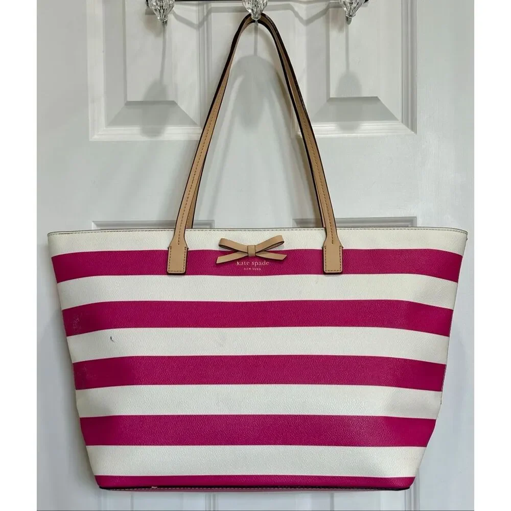 KATE SPADE NEW YORK - Eden Street Margareta Tote in Pink & White Coated Canvas